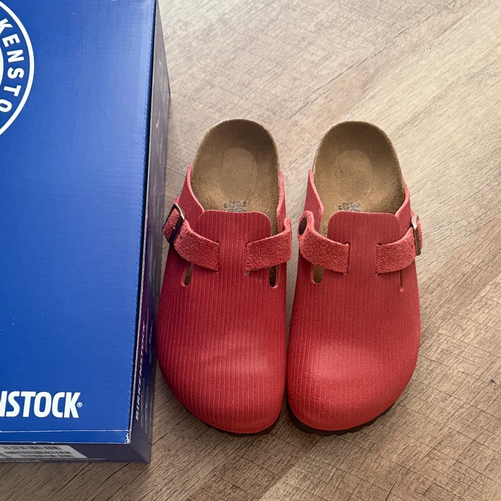 New Birkenstock Boston corduroy Sienna Red Slip-On Clogs shoes sz 36